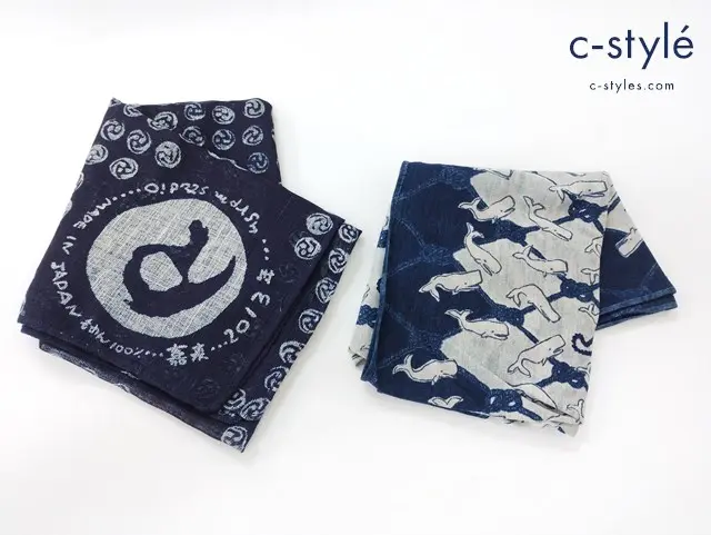 45R フォーティファイブアール 天竺のスイムポコバンダナ インディゴ スカーフ ネイビー 総柄