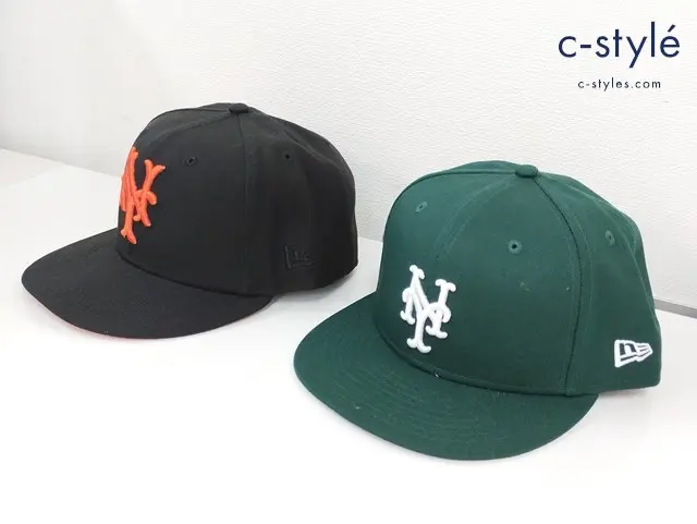 NEWERA ニューエラ キャップ 7・3/4 61.5cm ブラック グリーン NY ニューヨーク・ジャイアンツ 6パネル 計2点