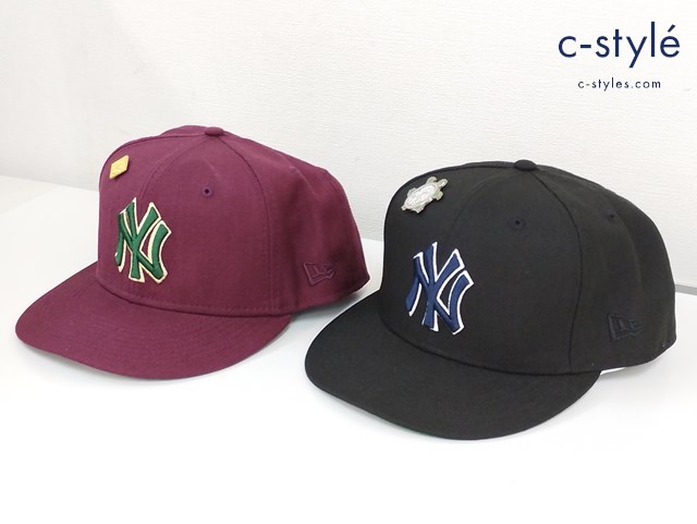 NEWERA キャップ 7・3/4 61.5ｃｍ ブラック×グリーン レッド系×グリーン NY ニューヨーク・ヤンキース 計2点