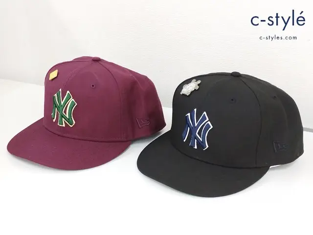 NEWERA キャップ 7・3/4 61.5ｃｍ ブラック×グリーン レッド系×グリーン NY ニューヨーク・ヤンキース 計2点
