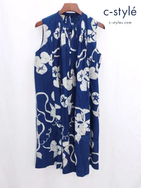 45R フォーティファイブアール ノースリーブワンピース 0 インディゴ 総柄 コットン