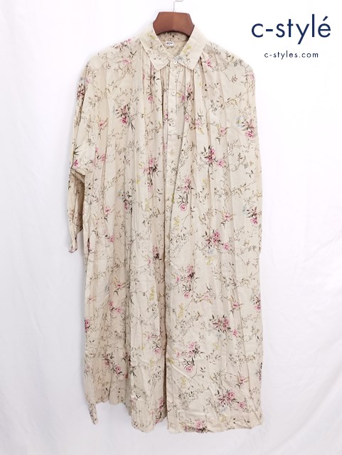 45R フォーティファイブアール インドカディ森花プリントのくしゅくしゅドレス ベージュ系 ワンピース