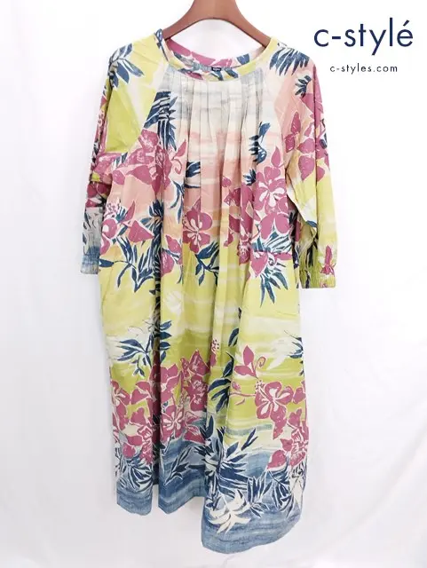 45R フォーティファイブアール アヌエヌエプリントのタックドレス インディゴ ワンピース