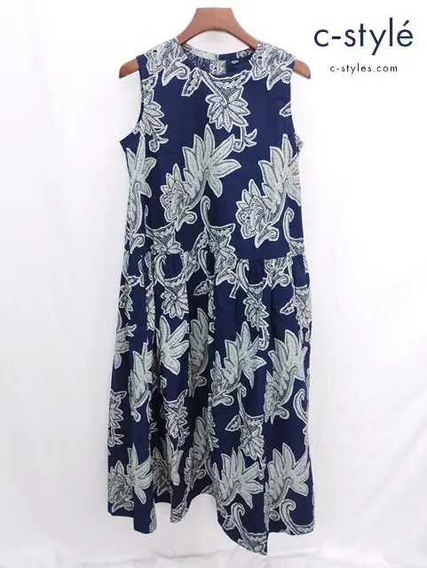 45R フォーティファイブアール 更紗プリントのドレス インディゴ ノースリーブ ワンピース 総柄