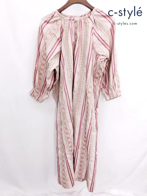 45R フォーティファイブアール フラワージャカードのプカパフドレス フリー ピンク ワンピース