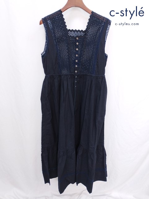 45R フォーティファイブアール スーピマバチストカットワークのペチドレス 2 ネイビー ワンピース