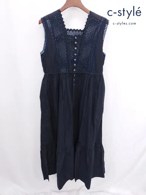 45R フォーティファイブアール スーピマバチストカットワークのペチドレス 2 ネイビー ワンピース