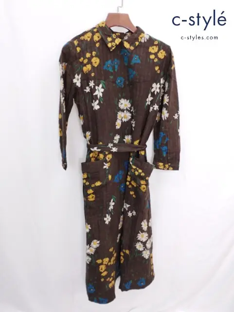 45R フォーティファイブアール 二重織のカントリーフラワードレス 2 ブラウン系 ワンピース 花柄