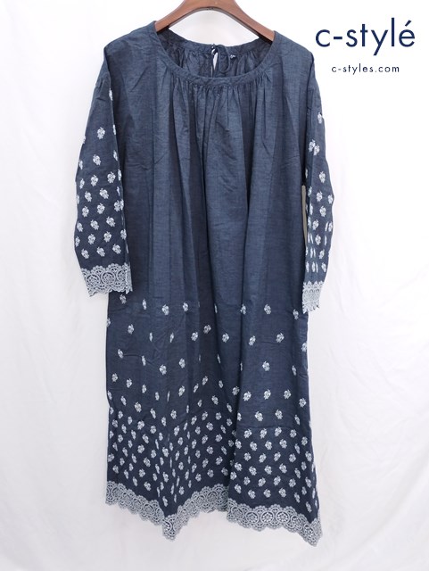 45R フォーティファイブアール カットワーク 刺繍 ワンピース インディゴ系