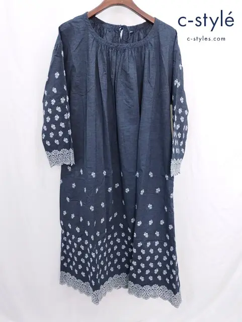 45R フォーティファイブアール カットワーク 刺繍 ワンピース インディゴ系