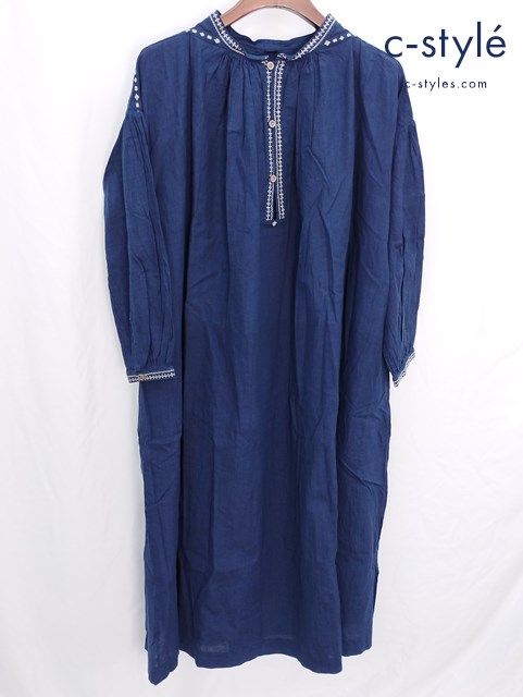45R フォーティファイブアール 藍インドカディのカフタンドレス インディゴ ワンピース