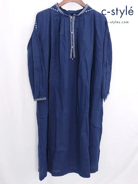 45R フォーティファイブアール 藍インドカディのカフタンドレス インディゴ ワンピース