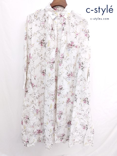 45R フォーティファイブアール インドカディ森花プリントのくしゅくしゅドレス ホワイト ワンピース