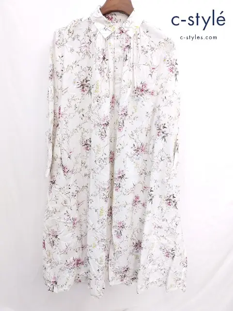 45R フォーティファイブアール インドカディ森花プリントのくしゅくしゅドレス ホワイト ワンピース