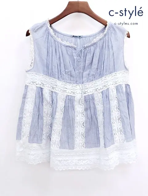 Badou-R ノースリーブ ブラウス 2 ブルー系 カットワーク レース コットン レディース