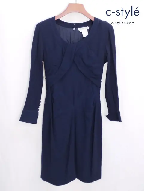 Karl Lagerfeld カールラガーフェルド ワンピース ドレス 40 ネイビー 長袖 フランス製