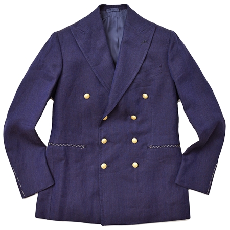 Luca Grassia(ルカグラシア) ジャケット リネン ヘリンボーン メタルボタン ダブル8Bジャケット