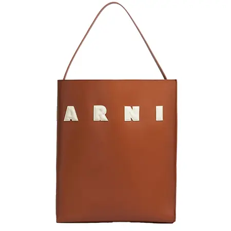 MARNI(マルニ) バッグ ブラウン ホワイト パッチ付き レザー製 Museo ホーボーバッグ