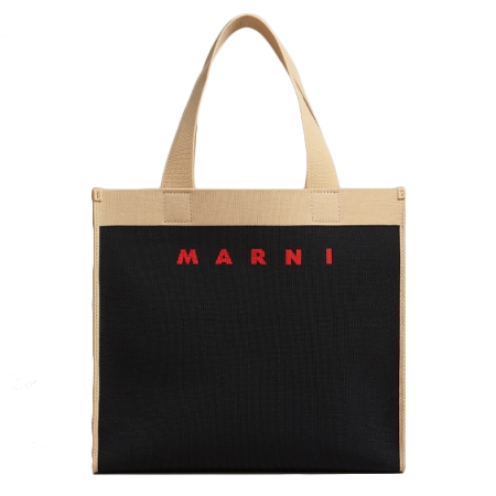 MARNI(マルニ) バッグ ブラックとベージュ ジャカード製ショッピングバッグ
