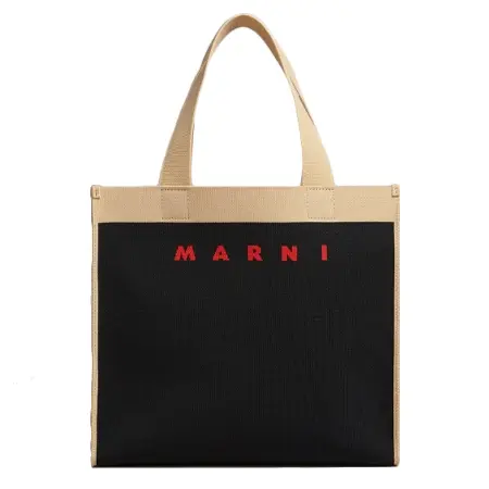MARNI(マルニ) バッグ ブラックとベージュ ジャカード製ショッピングバッグ