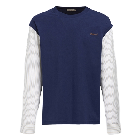 MARNI(マルニ) Tシャツ ストライプ ポプリン スリーブ ブルー ジャージー Tシャツ