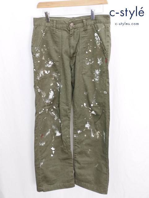 glamb グラム ワークパンツ 1 カーキ ペイント加工 コットン