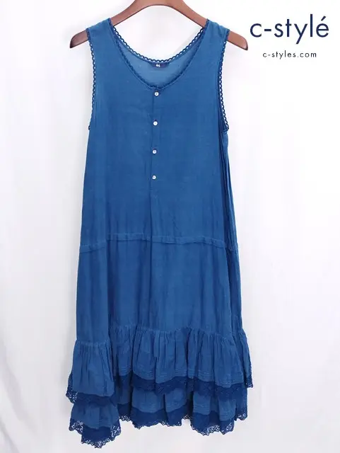 45R フォーティーファイブアール ノースリーブワンピース 0 ブルー レース コットン