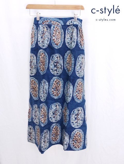45R フォーティファイブアール スカート 2 インディゴ コットンシルク 総柄 プリント