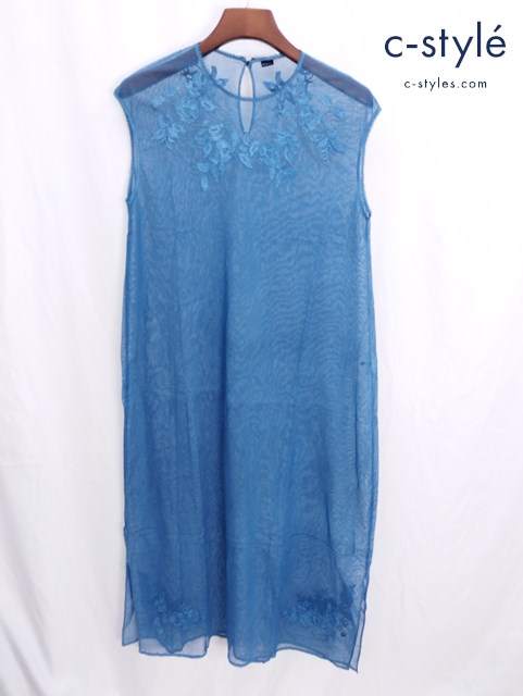 45R フォーティファイブアール ノースリーブワンピース 2 ブルー コットン 花 刺繍