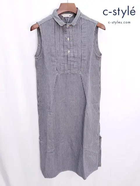 45R フォーティファイブアール ノースリーブワンピース 2 グレー系×ホワイト ストライプ コットンリネン