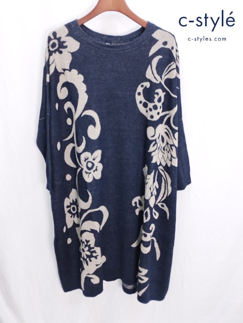 45R フォーティファイブアール ジャカードニットのUMiiロハチュニック 0 インディゴ リネン ワンピース