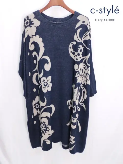 45R フォーティファイブアール ジャカードニットのUMiiロハチュニック 0 インディゴ リネン ワンピース