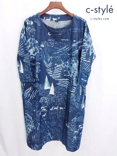 45R フォーティファイブアール ワンダーランドプリントのドレス 0 インディゴ ワンピース