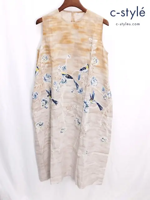 45R フォーティファイブアール リネンあさやけプリントドレス 0 マルチカラー ワンピース 鳥 花