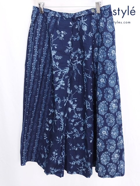 45R フォーティファイブアール インディゴフラワーパッチワークスカート 3 花柄 総柄