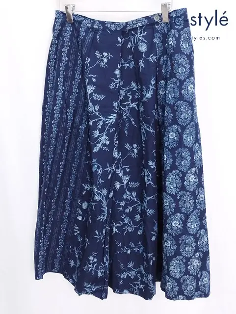 45R フォーティファイブアール インディゴフラワーパッチワークスカート 3 花柄 総柄