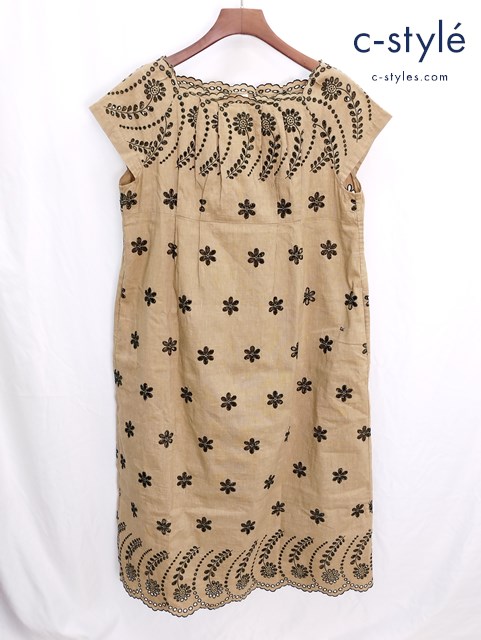 45R フォーティファイブアール ワンピース 0 ベージュ コットンリネン 花 フラワー カットワーク