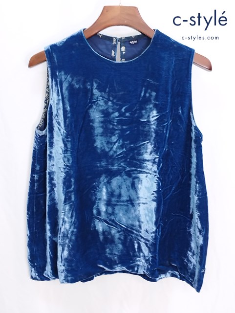 45R フォーティファイブアール ベルベット ノースリーブ ブラウス 0 ブルー シルク混