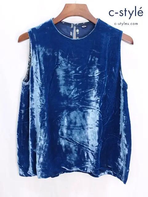 45R フォーティファイブアール ベルベット ノースリーブ ブラウス 0 ブルー シルク混