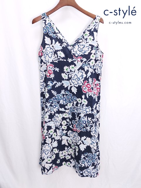 45R フォーティファイブアール ノースリーブ ワンピース 2 インディゴ コットンリネン 花柄 フラワー