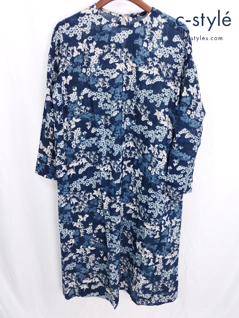 45R フォーティファイブアール インディゴ秋の七草抜染プリントワンピース 0 コットン