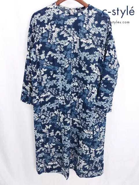 45R フォーティファイブアール インディゴ秋の七草抜染プリントワンピース 0 コットン