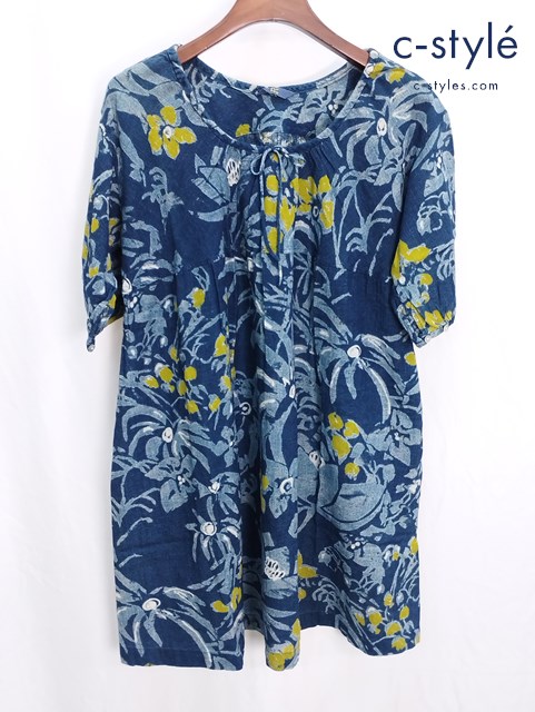 45R フォーティファイブアール ワンピース 2 インディゴ コットン 花柄 フラワー