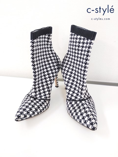 Gianvito Rossi ジャンビトロッシ ブーツ 37 ホワイト×ブラック 千鳥柄 イタリア製 レディース