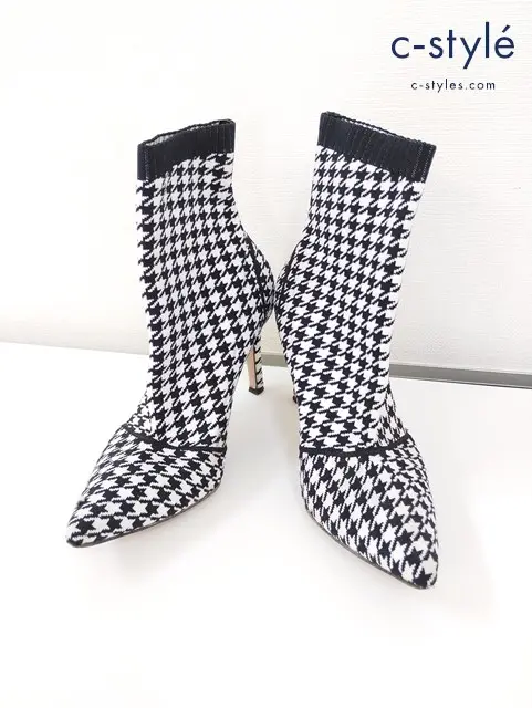Gianvito Rossi ジャンビトロッシ ブーツ 37 ホワイト×ブラック 千鳥柄 イタリア製 レディース
