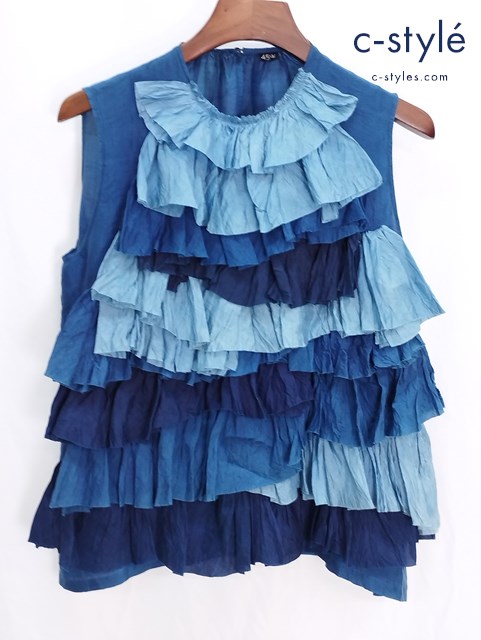 45R フォーティーファイブアール ノースリーブカットソー 3 インディゴ シルク 藍染 レディース