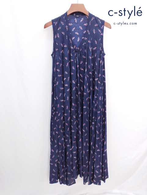 45R フォーティーファイブアール レーヨンの小紋柄ドレス 0 インディゴ ノースリーブワンピース