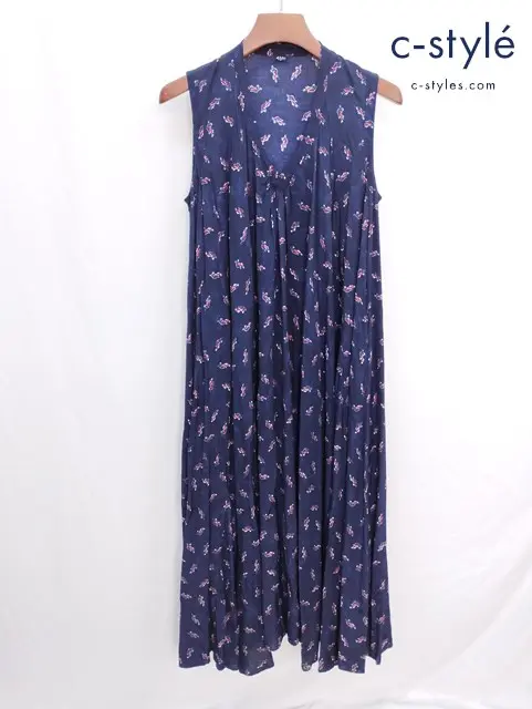 45R フォーティーファイブアール レーヨンの小紋柄ドレス 0 インディゴ ノースリーブワンピース