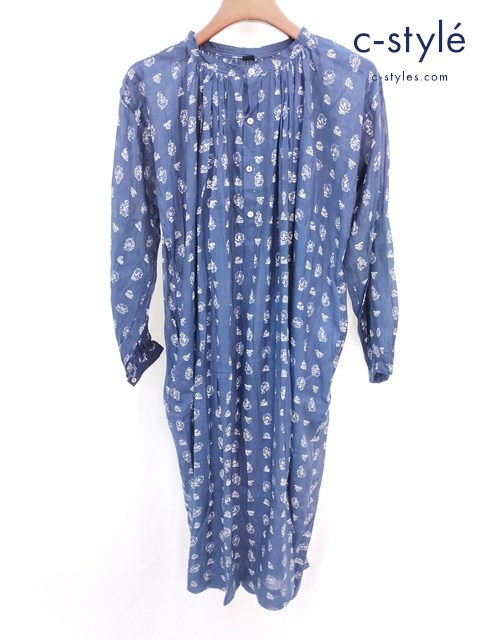 45R フォーティーファイブアール フェザーカディシルクの小紋ドレス FREE インディゴコットン シルク