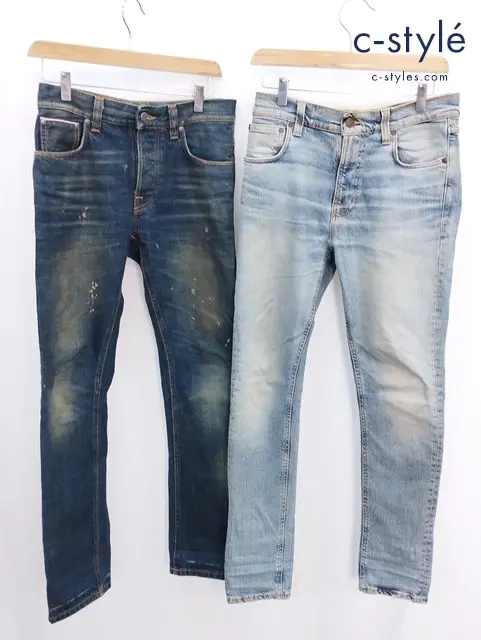 NudieJeans ヌーディージーンズ デニムパンツ W29 L30/W27 L30 インディゴ イタリア製 コットン ダメージ加工